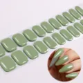 Stickers d'ongles en gel UV-verte sauge unie, texture brillante, faciles sans lampe. - Style Vert Herbe (BSA-0206) / Ensemble Standard