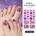 Purple glitter toe nail stickers with gold foil, waterproof press-on fake toenail sheets. - Purple Sequin Gold Foil Style(ZF-0385)