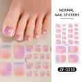 Primer plano detallado de pegatinas de uñas de los pies con purpurina rosa y hoja completa. - Estilo Purpurina Rosa Púrpura Degradado (ZF-0318) / Uñas postizas y lima de uñas