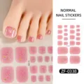 Pink glitter toe nail stickers with gold star details, cute waterproof fake toenail wraps. - Pink Glitter Gold Star Style(ZF-0338)