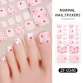 Pink floral toe nail stickers cute heart pedicure wraps waterproof fake nails for women - Pink Little White Flower Heart Style(ZF-0340)