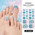 Cute blue pink floral glitter toe nail stickers waterproof fake nails for women and girls. - Pink Blue Gradient Floral Style(ZF-0369)