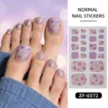 Pink floral toe nail stickers, cute glitter waterproof nail polish wraps for charming feet. - Romantic Purple Floral Style(ZF-0372)