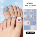 Blue polka dot cherry bow toe nail stickers cute summer waterproof pedicure decals for women. - Blue White Polka Dot Cherry Bowknot Style(ZF-0379)