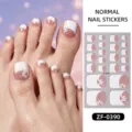 Pink floral toe nail stickers wrap with cute white french design for women waterproof. - Pink White French Daisy Style(ZF-0390)