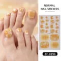 Yellow plaid and floral toe nail stickers set, cute waterproof false toenails for summer. - Yellow Plaid Floral Style(ZF-0394)