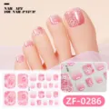 Toppe per unghie dei piedi rosa sfumate con motivo a rosa bianca e brillantini per l'estate. - Rosa Rosa (ZF-0286)
