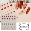 5D embossed gold foil nail stickers with red crystal heart and star designs for DIY manicure. - RJ-0020 / 60*60mm Bare Sheet