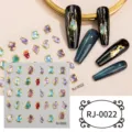 5D Embossed Gemstone Nail Art Stickers Gold Foil Crystal DIY Manicure Decals 1Sheet - RJ-0022 / 60*60mm Bare Sheet