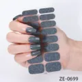 Ensemble d'autocollants pour ongles pailletés gris foncé, vernis semi-permanent holographique. - Style Sequins Gris-Noir (ZE-0699) / Faux ongles et lime à ongles