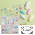 Close-up detail of colorful 5D floral nail art stickers featuring sparkling rhinestone crystals. - RJ-0025 / 60*60mm Bare Sheet