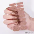 Kit d'autocollants pour ongles à paillettes roses DIY wraps adhésifs brillants pour femmes. - Style Paillettes Fines Or Rose (ZE-0713) / Faux ongles et lime à ongles