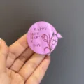 Pink acrylic mother's day cake topper with cute tulip engraving and happy text detail shot. - Small Tulip Style 2 / Mirror Rose Red