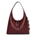 Burgundy leather hobo shoulder bag, elegant casual commuter tote purse with zipper. - Red