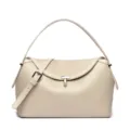 Chic woven leather shoulder bag for women with metal lock closure and adjustable strap daily use. - Apricot