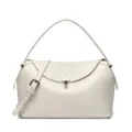 Witte geweven lederen schoudertas met handvat en metalen sluiting stijlvolle tas. - Broken Wit