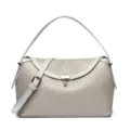 Gevlochten lederen schoudertas voor dames, elegante grijze handtas met stijlvolle metalen slot. - Grijs