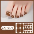 Brown solid color toe nail stickers, waterproof false toenails for simple daily wear style. - Naked Nails + Nail File (ZXJ-0171)