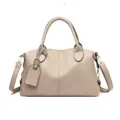 Sac Boston classique en cuir motif litchi, sac à bandoulière polyvalent pour femmes. - Kaki
