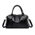 Sac à main Boston en cuir grainé noir, élégant sac porté épaule et bandoulière. - Noir