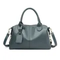 Sac Boston en cuir véritable pour femmes, élégant sac bandoulière grain litchi. - Vert