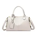 Sac à main Boston en cuir véritable grain litchi, élégant sac bandoulière chic - Blanc Cassé