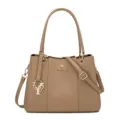 Stylish women tote shoulder bag litchi grain handbag with metal charm commute daily use - Khaki