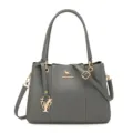 Stylish grey litchi pattern commuter tote bag with metal pendant and shoulder strap. - Gray