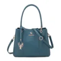 Teal Litchi Grain Leather Tote Bag Women Commuter Shoulder And Crossbody Handbag - Blue
