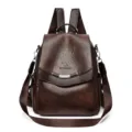 Retro leather backpack for women, multi-functional casual school bag, stylish daypack. - Brown
