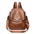 Vintage PU leather women backpack versatile convertible casual shoulder bag daily travel book bag - Yellow