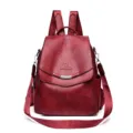 Vintage red leather women backpack versatile multi-functional casual daypack stylish bag - Red