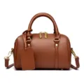 Solid color leather small Boston bag for women, stylish niche pillow handbag with crossbody strap. - Yellow Brown