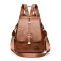 Retro oil-wax leather women backpack multi-function casual anti-theft shoulder bag daily use - Yellow Brown
