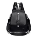Women Black Vintage Oil Wax Leather Backpack Casual Multifunctional School Bag Variant - Black