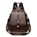 Vintage oil wax leather women convertible backpack casual multi-purpose shoulder travel bag dark brown - Brown