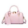 Pink leather small Boston bag with gold hardware, chic pillow handbag and stylish crossbody purse. - Pink