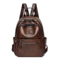 Vintage oil wax leather women backpack casual travel school bag with metal kangaroo logo - Brown