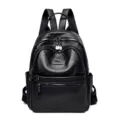 Black leather vintage backpack for women, oil wax casual daypack with multiple pockets. - Black