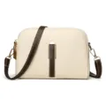 Borsa a tracolla a cupola off-white con finiture in pelle marrone, hardware dorato, versatile. - Bianco avorio