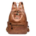 Vintage oil wax leather backpack for women, multi-pocket travel daypack with shoulder straps. - Yellow