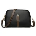 Borsa a tracolla classica in pelle nera da donna, borsa versatile con dettaglio dorato chic. - Nero