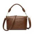 Brown Crocodile Texture Crossbody Handbag Stylish Small Square Shoulder Bag For Women - Brown