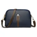 Borsa a tracolla a cupola blu per donna, elegante borsa a spalla conchiglia con cinghie marroni. - Blu