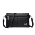 Borsa a tracolla in pelle nera da donna, elegante borsetta per cellulare minimalista. - Nero