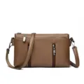 Borsa a tracolla in pelle marrone con tasche multiple con zip per donne moda quotidiana - Kaki