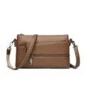 Borsa a tracolla in pelle sintetica marrone con scomparti multipli con cerniera variante - Kaki