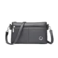 Borsa a tracolla in vera pelle grigio scuro, borsa a busta multi-zip con tracolla. - Grigio