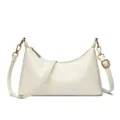 Elegant off-white crescent shoulder bag with sleek design and gold-tone hardware. - White