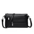 Borsa a tracolla nera in ecopelle con tasche multiple con zip per donne uso quotidiano. - Nero